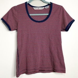 Y2K 2000s Retro Tommy Hilfiger Jeans Striped Scoop Neck Tee Shirt M Medium